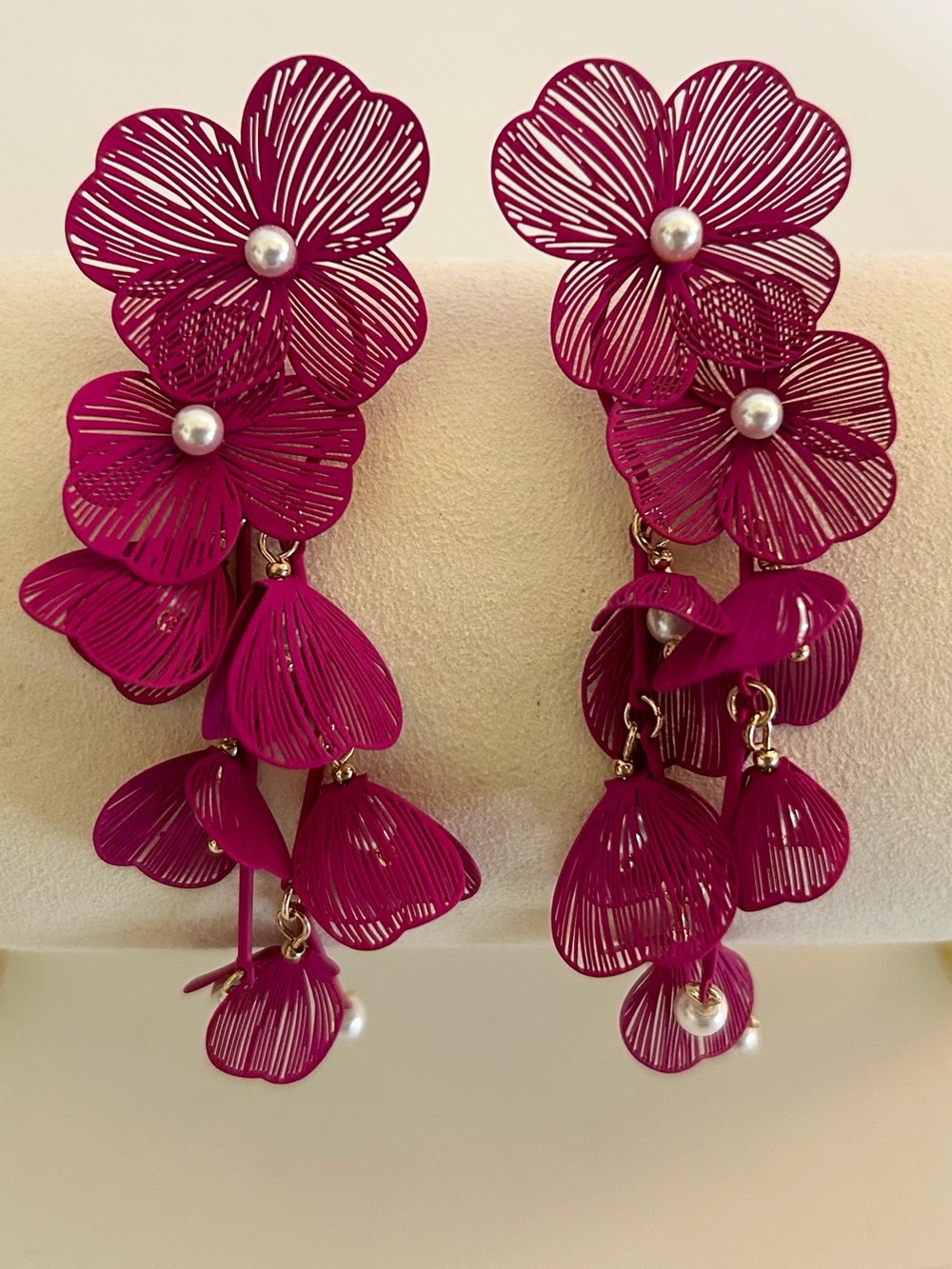 Elegant Fuchsia Floral Drop Earrings - Women Jewelry Brand New